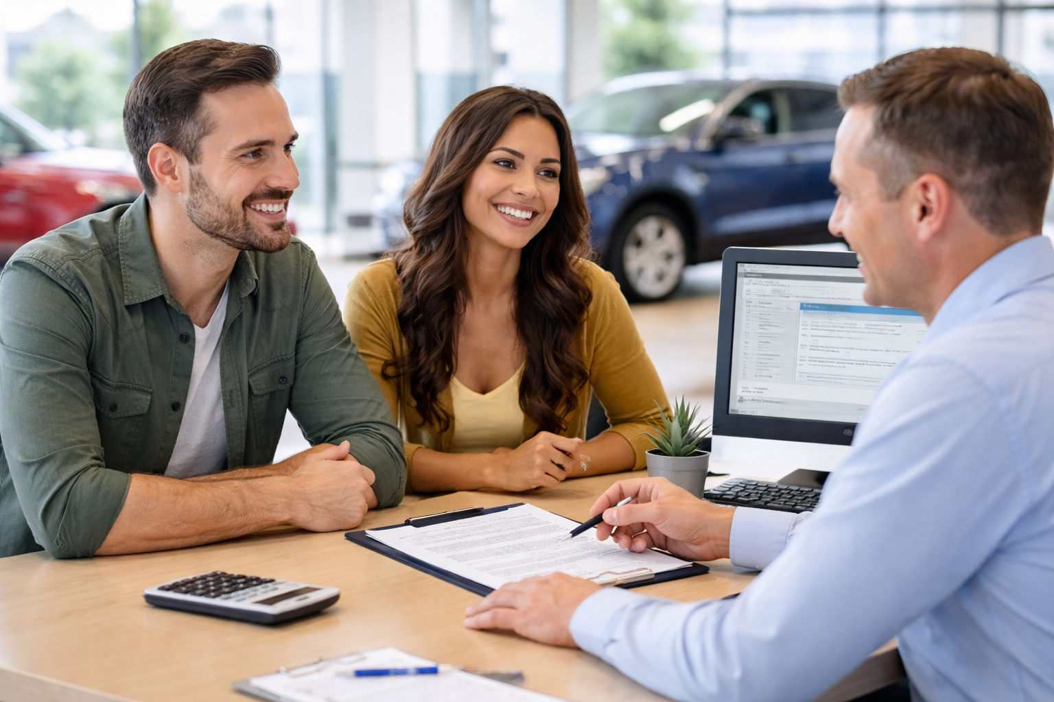 Customer meeting with a finance representative to discuss auto loan options at Freeport Ford in Freeport Illinois